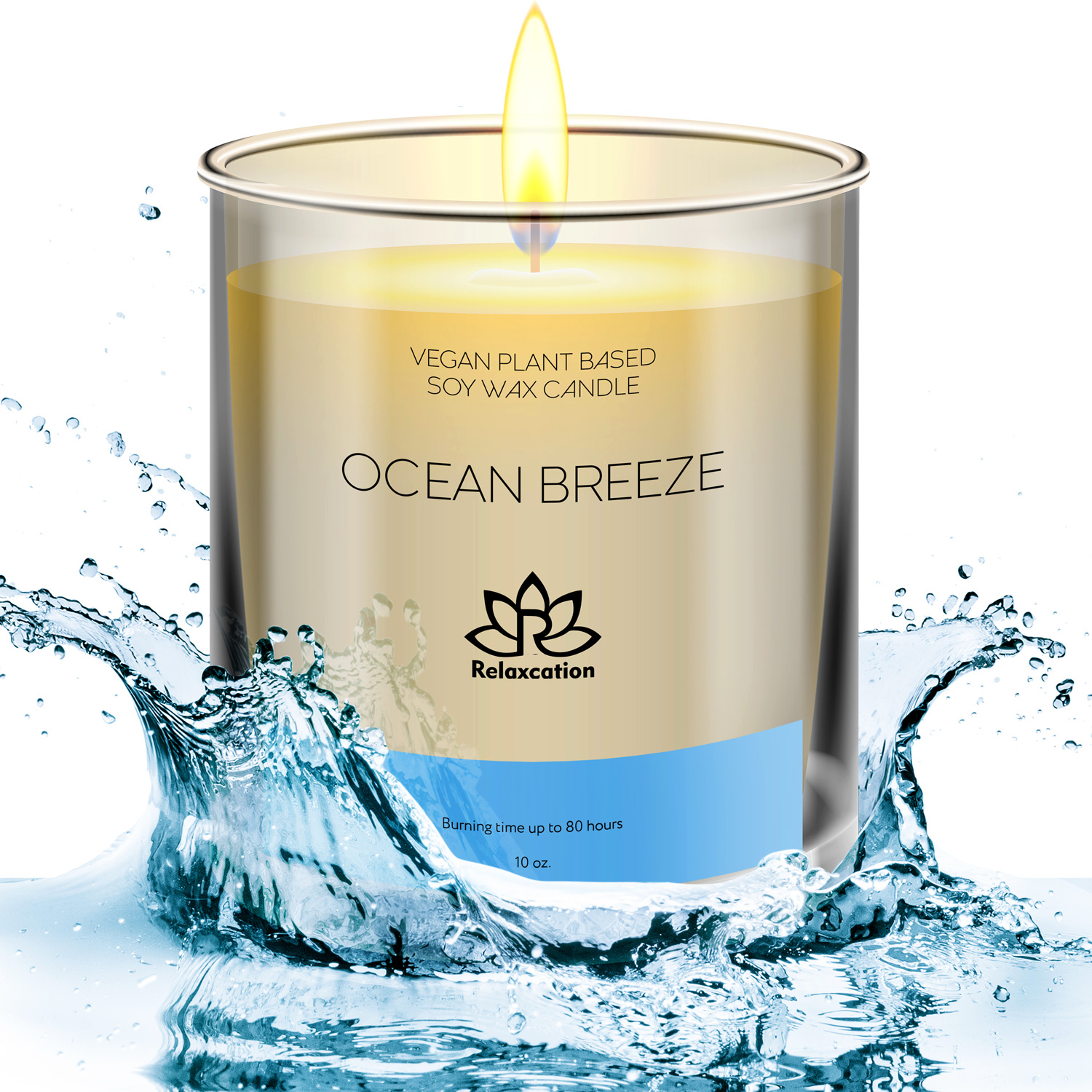 Ocean Breeze Soy Wax Candle in Glass Jar Clean Burn up